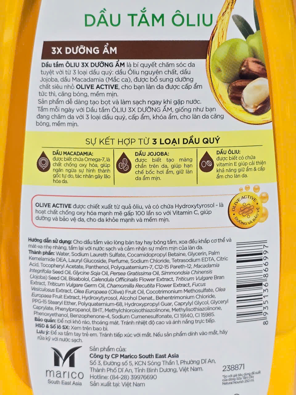 Sữa Tắm Dầu Tắm Dưỡng Ẩm Trắng Da Oliv Natural Nourish 1000ml