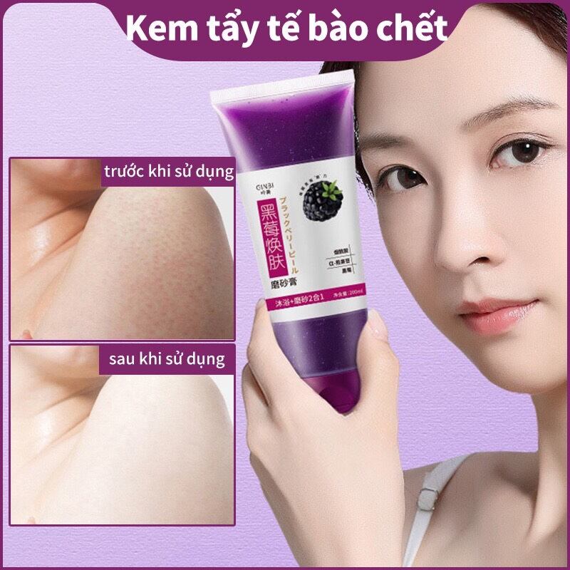 Tẩy Tế Bào Chết Toàn Thân Mâm Xôi Đen 200gr - GEL Tẩy Tế Bào Chết Toàn Thân Dưỡng Trắng Da An Toàn Hiệu Quả Đánh Thức Làn Da Mềm Mượt - Tẩy Kì Dâu Tằm 200gr