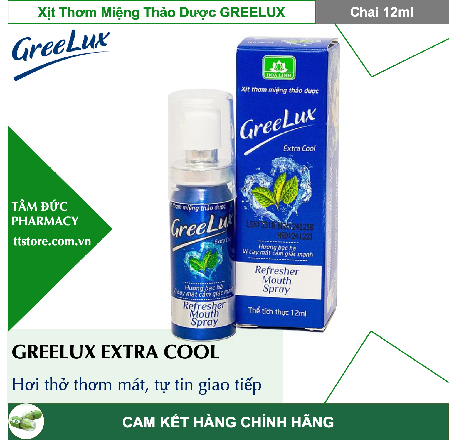 [HCM]GREELUX [Chai 12ml] - Xịt thơm miệng thảo dược