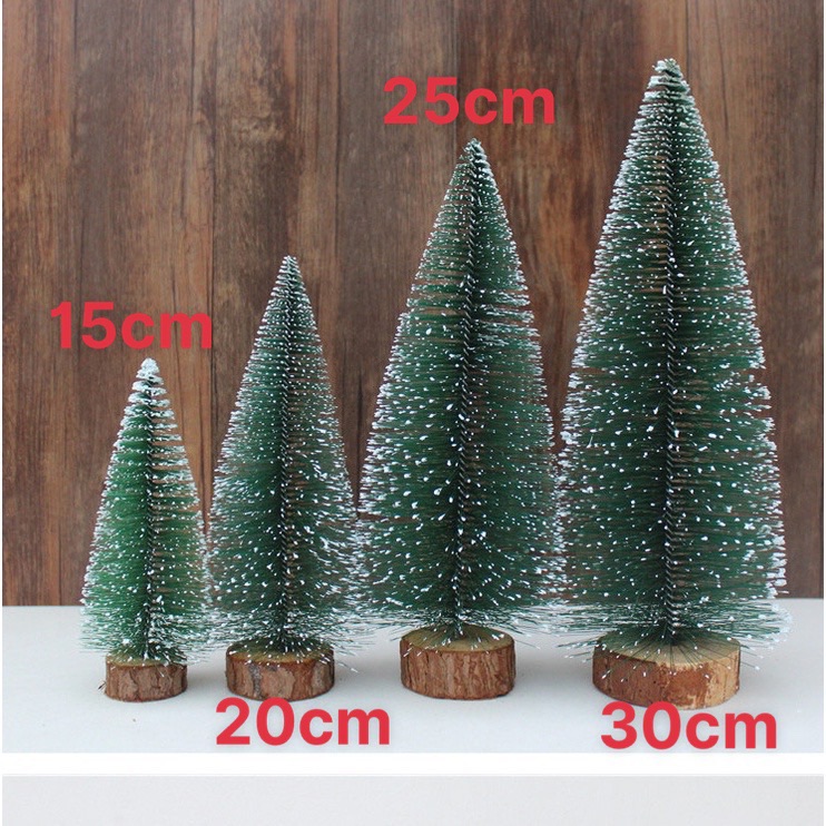 Cây thông Noel mini để bàn trang trí lá cước có phủ tuyết