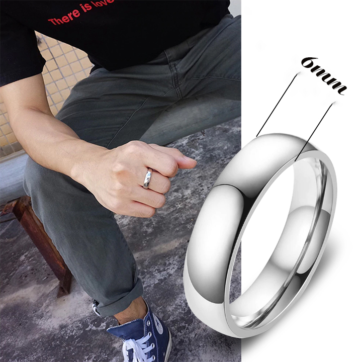 Nhẫn nam inox kiểu mo tròn bản 6mm (5 chỉ) đẹp, không đen, chuẩn thời trang - tặng hộp đựng xinh xắn