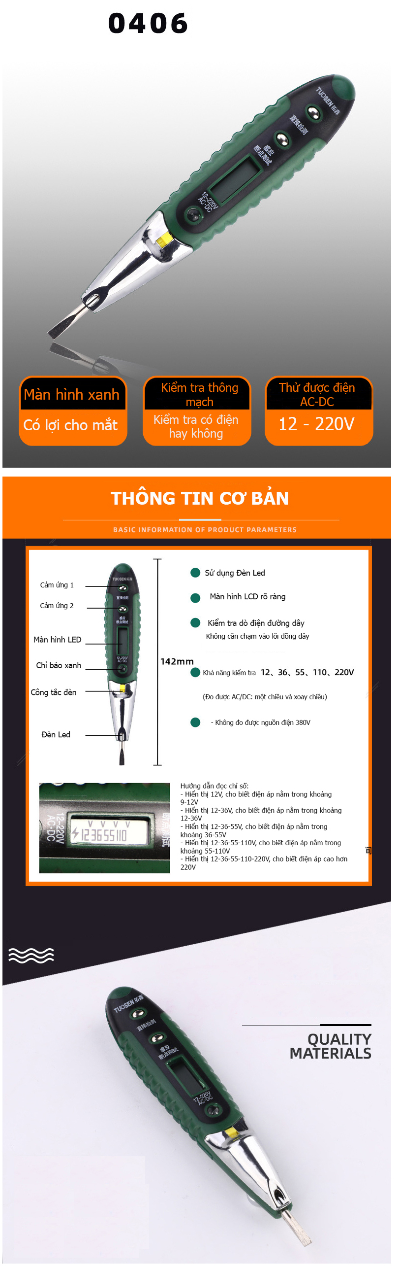 Bút Thử Điện Đa Năng AC/DC ĐO 12V-220V TUOSEN