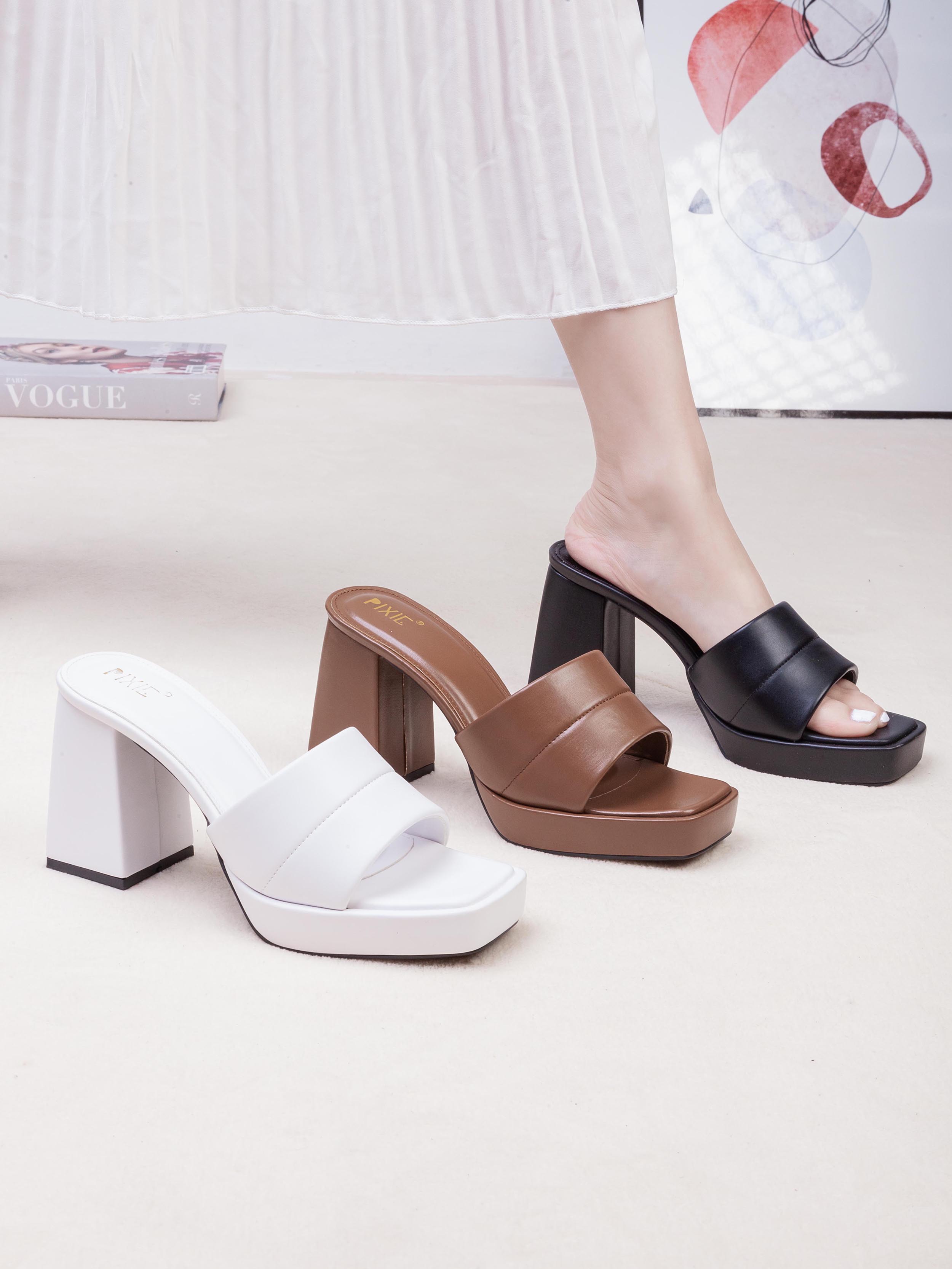 Guốc Cao Gót Đúp 10cm Quai Ngang Pixie H046