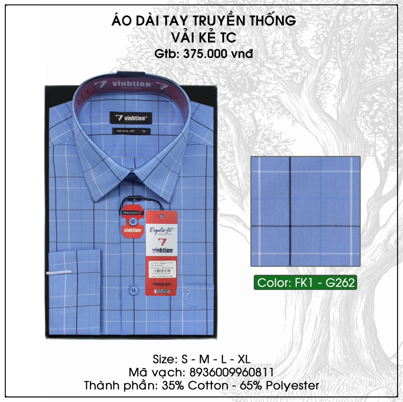 Áo Sơ Mi Nam Cotton Sọc Caro Dài Tay Fom Suông_ Regular Trung niên Vĩnh Tiến 375