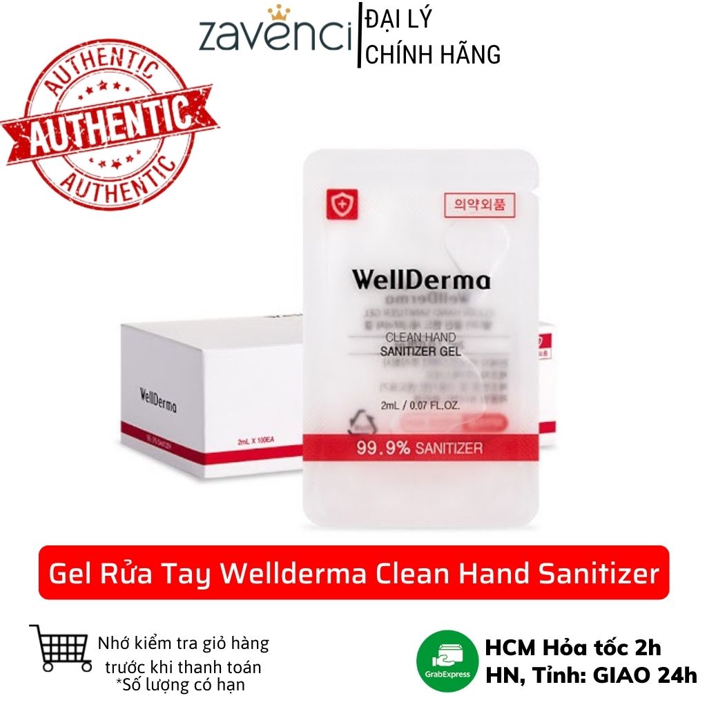 Gel rửa tay khô kháng khuẩn WellDerma Clean Hand Sanitizer Gel 2ml Hàn