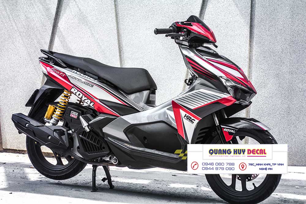 Tem trùm air blade đỏ đen xám , tem trùm xe air blade, tem xe ab, tem dán xe máy ab đỏ đen xám