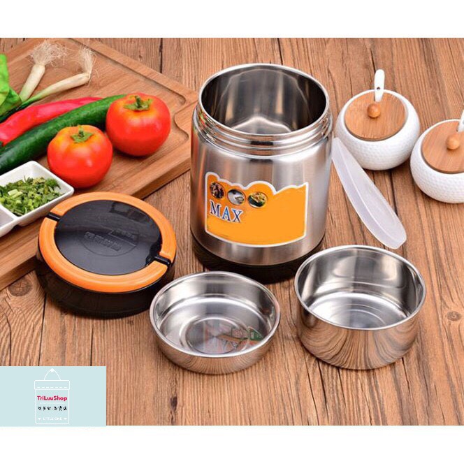 Camen Hộp Đựng Cơm 1400ML Inox 304 3 ngăn 2 Lớp Chống Tràn Đổ Giữ Nhiệt Trên 6H