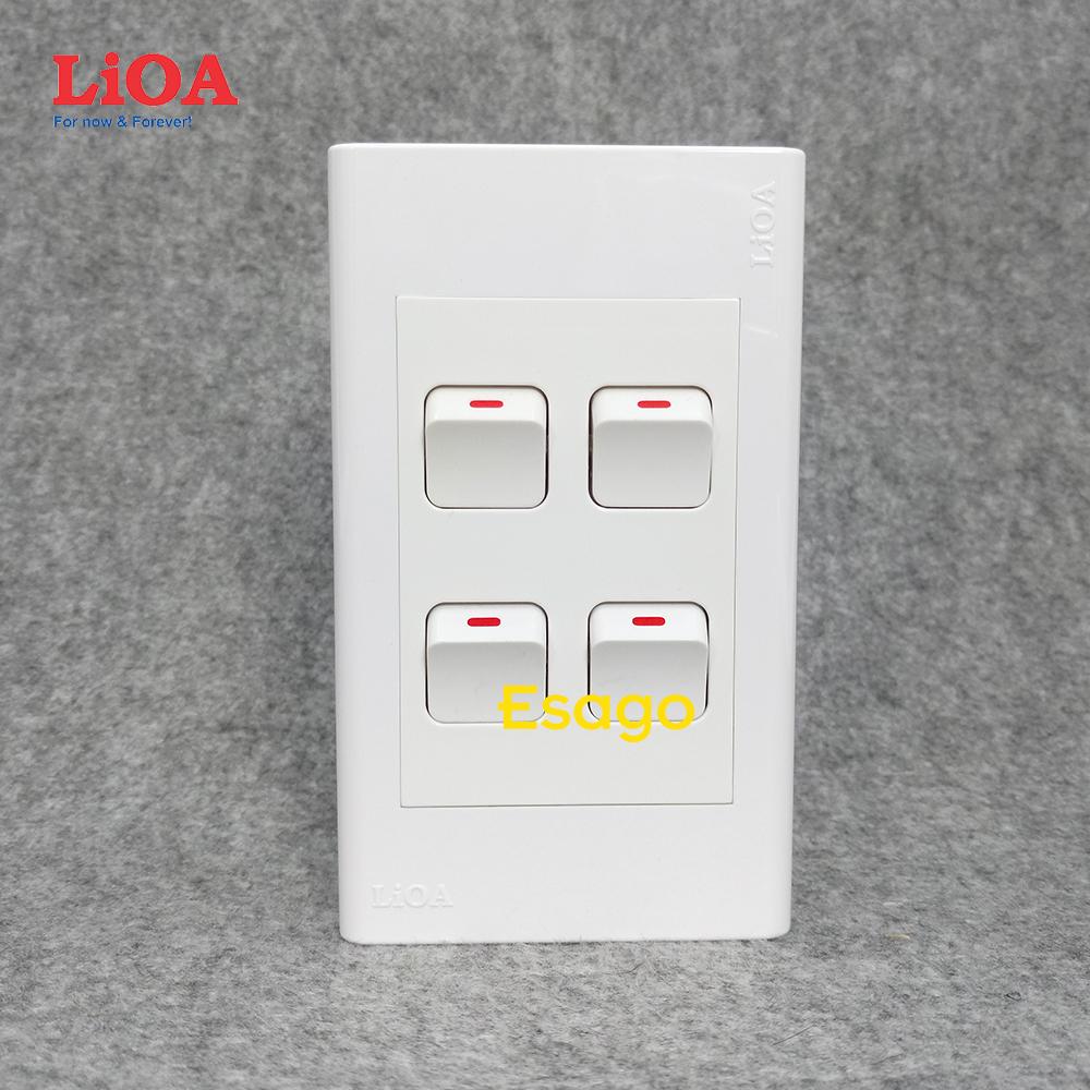 Combo 4 công tắc điện 1 chiều + mặt lỗ vuông LiOA + Đế nổi