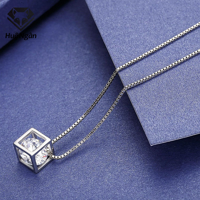 Bộ dây chuyền liền mặt trang sức bạc Ý S925 Bạc Xinh - Hình lập phương cá tính PP1522