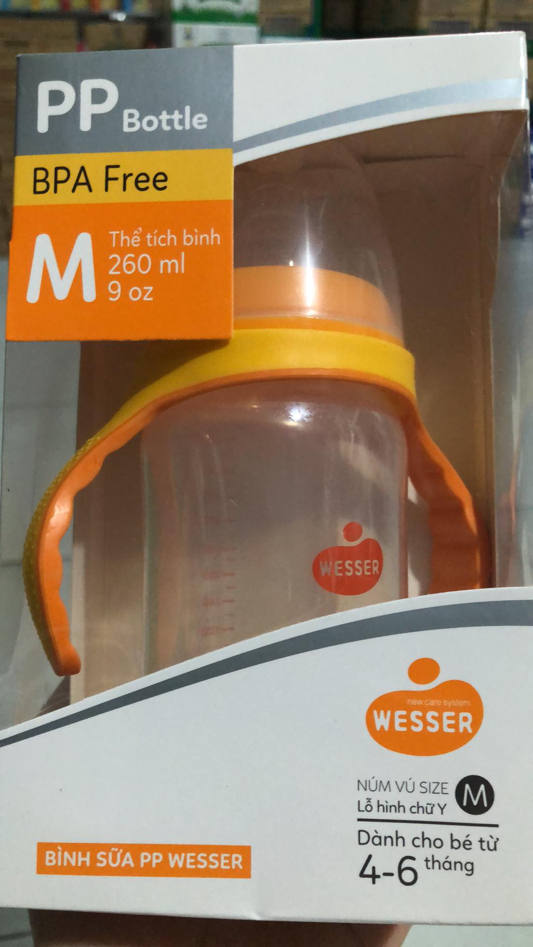 Bình sữa wesser nano silver cổ rộng dành cho bé từ 4-6 tháng