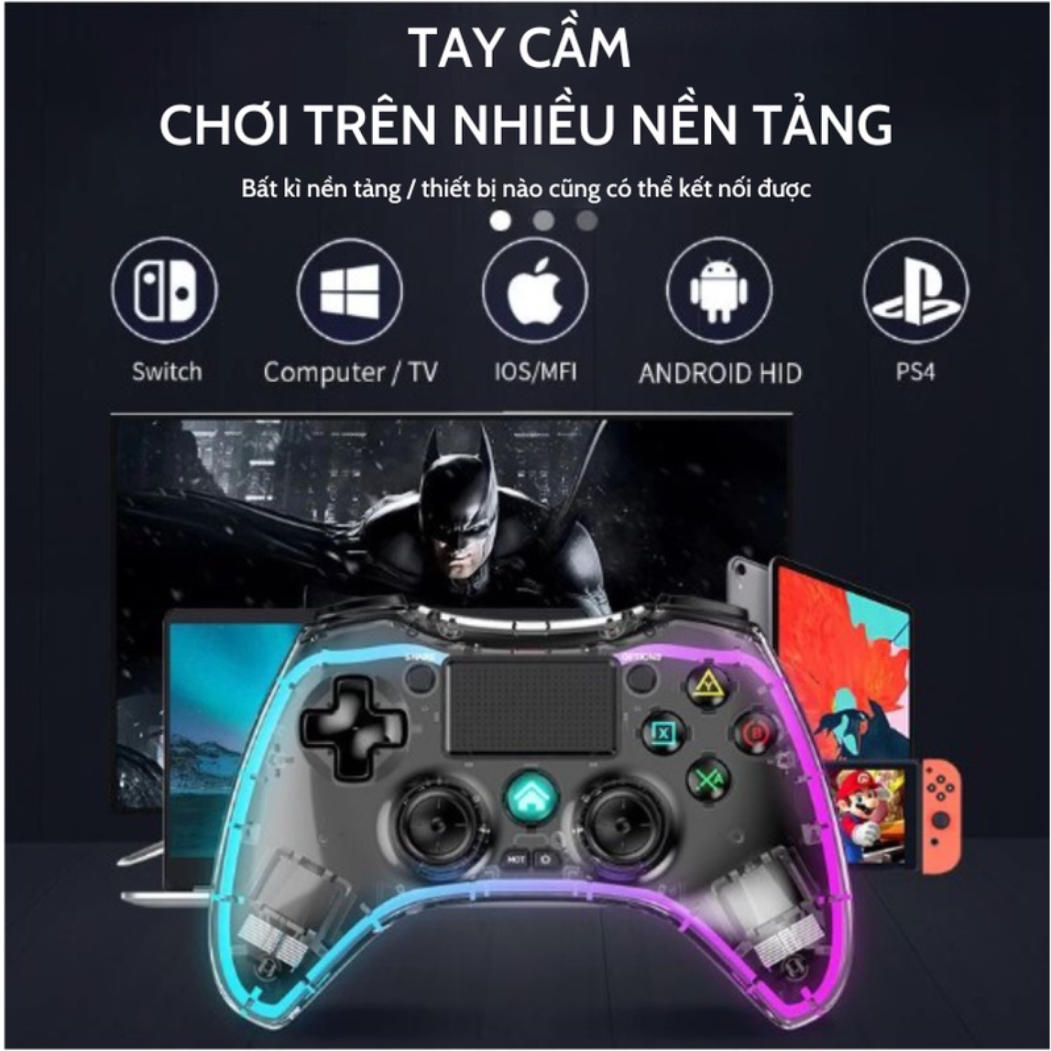 Tay cầm chơi game, máy chơi game P05 không dây kết nối bluetooth, có đèn led, hộ trợ Gyro xoay 360 độ, pin 1000 mAh, sơ đồ phím chuẩn