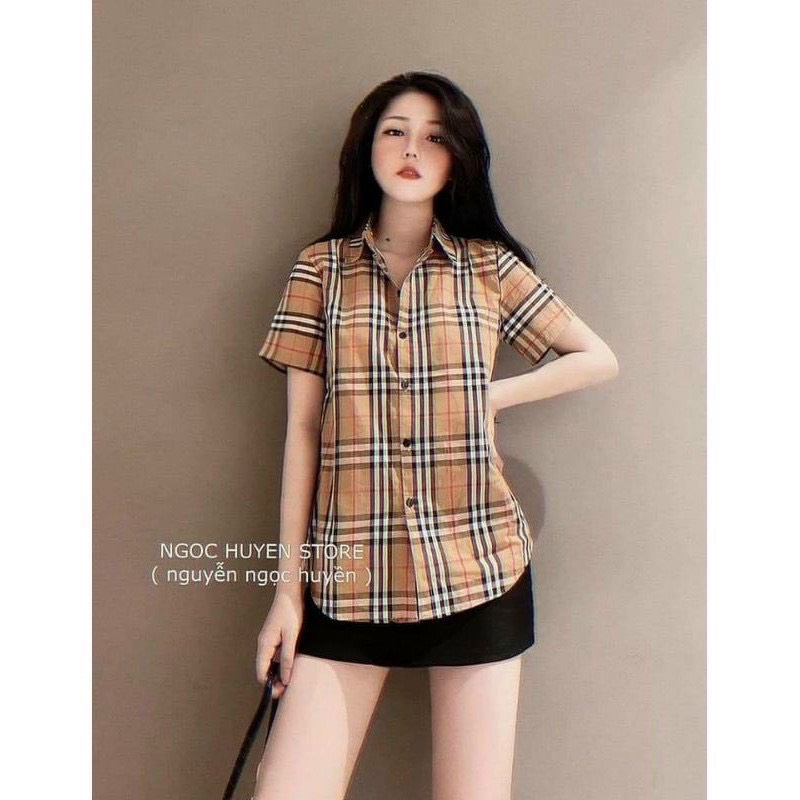 Áo sơ mi kate caro tay ngắn cổ bẻ đơn giản dễ phối đồ ttvv0032