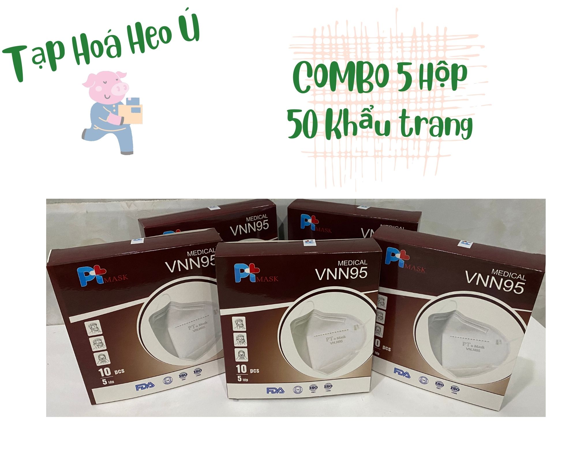[COMBO 5 hộp 50 cái] Khẩu Trang Kháng Khuẩn 5 lớp VNN95
