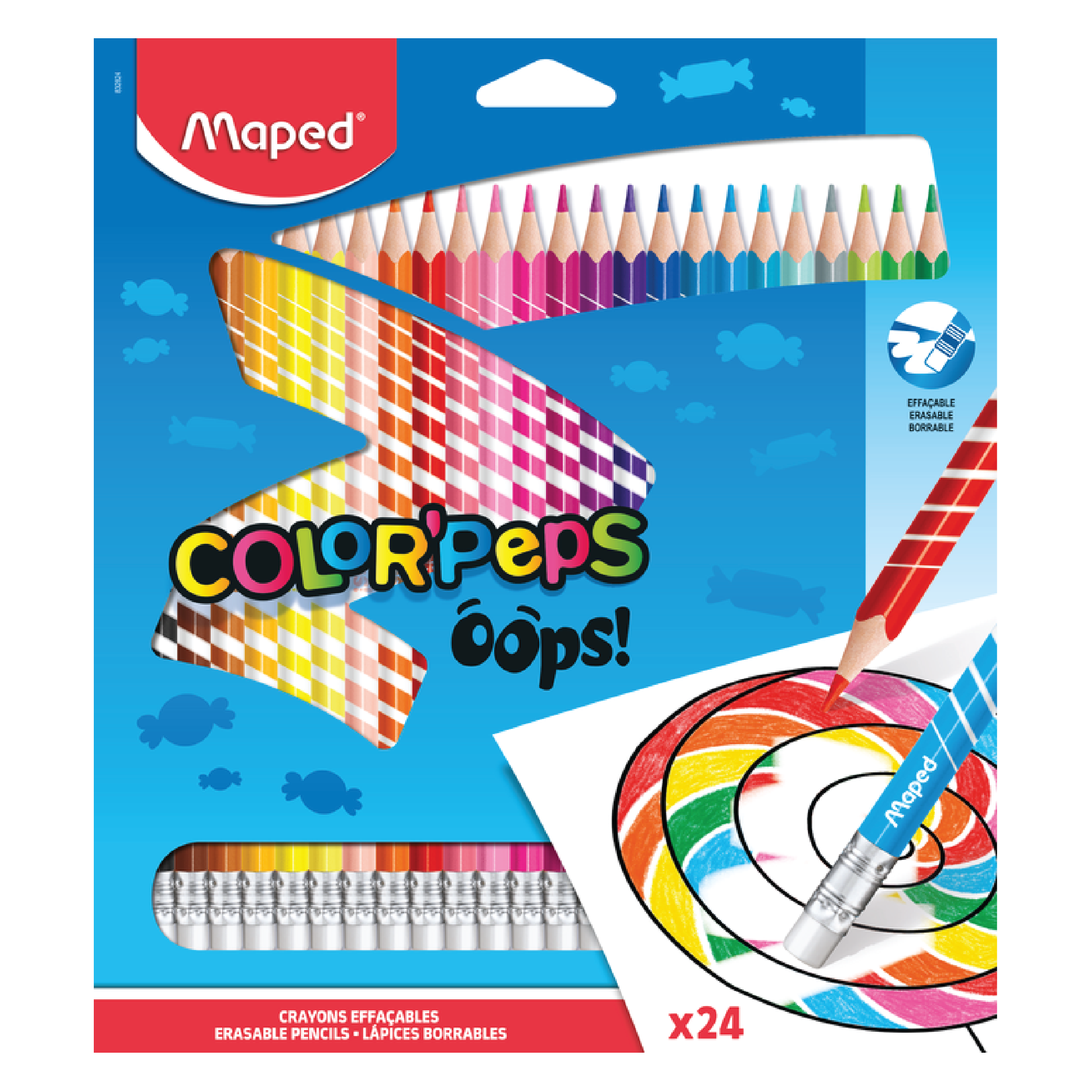 MAPED - Chì màu đầu gôm Oops - 12/24 màu/hộp