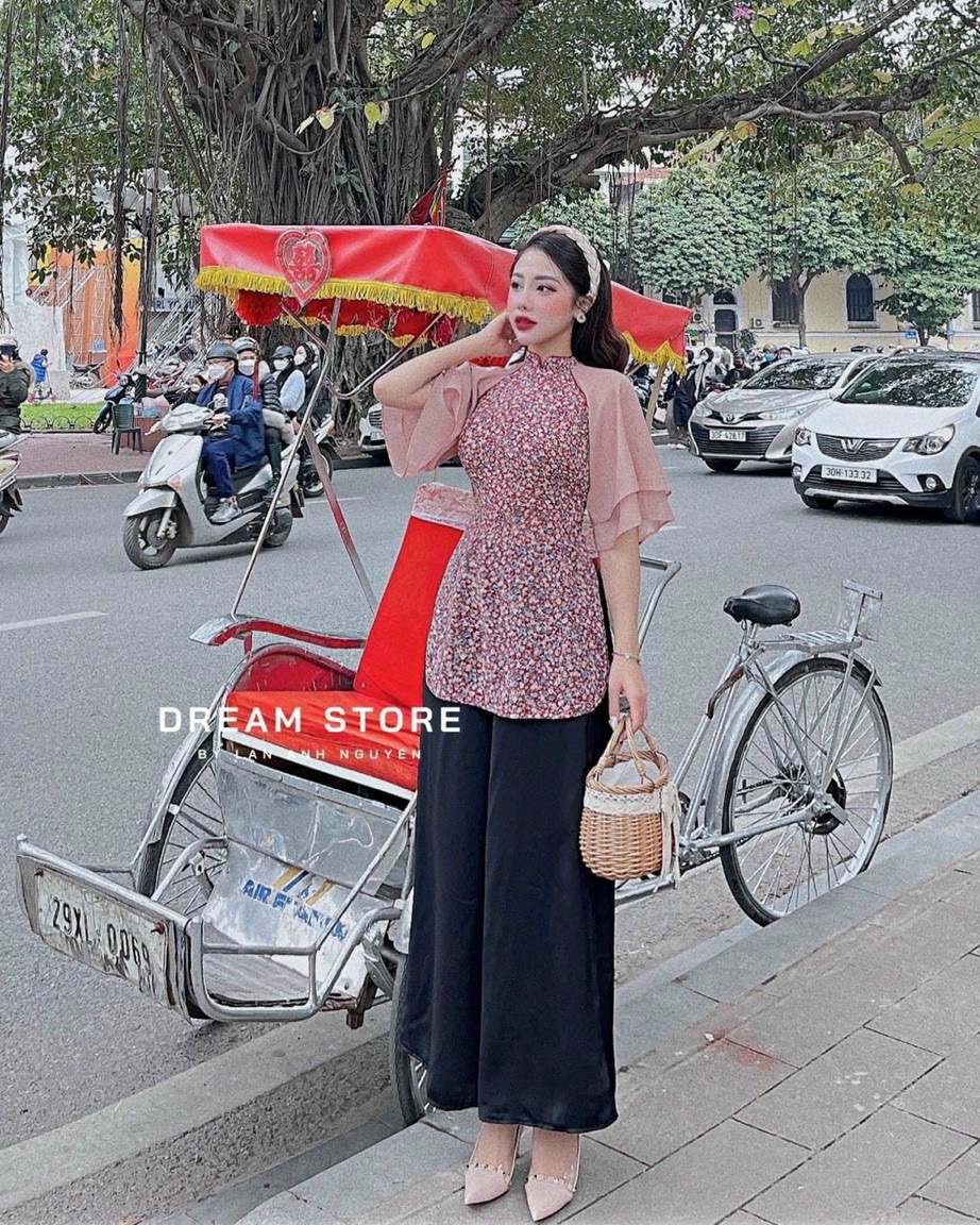 Sét bộ áo hoa quần ống suông-HC #setbonu
