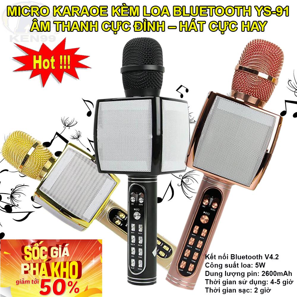 Magic Karaoke YS-91 – Micro Karaoke kèm Loa Bluetooth 3 trong 1. Loa Blutooth YS 91 Cao Cấp Tương Thích Hầu Hết Với Các Loại Điện Thoại, Máy Tính Bảng, Chỉnh Được Eco Vang, Bảo Hành 12 Tháng 1 Đổi 1