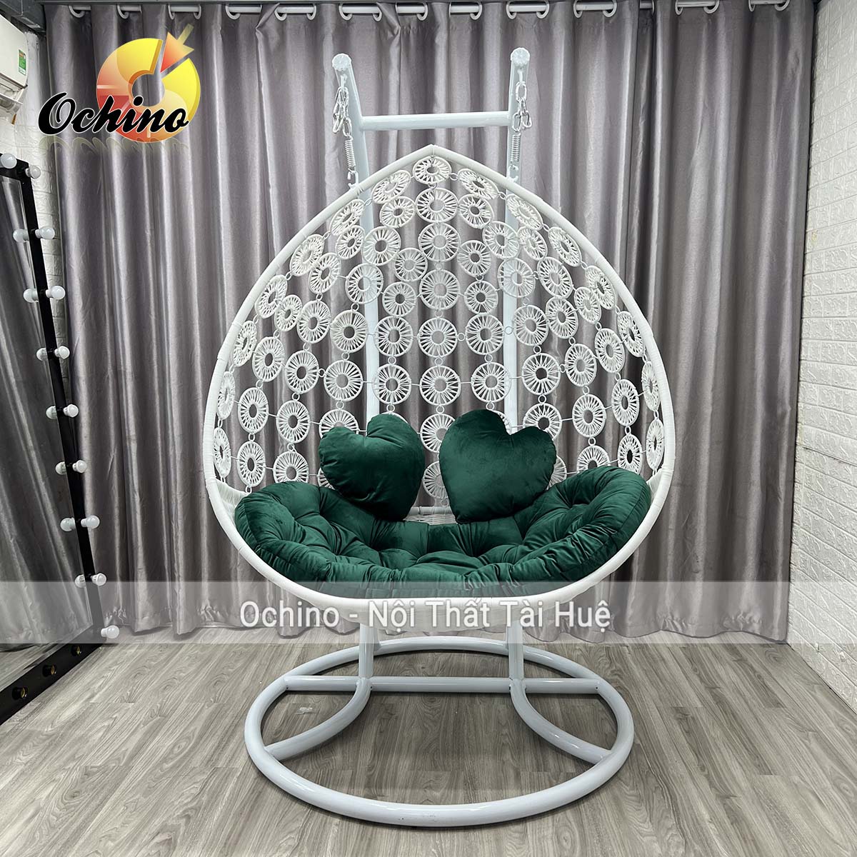 Xích đu nhựa giả mây mẫu hoa đôi dành cho 2 người