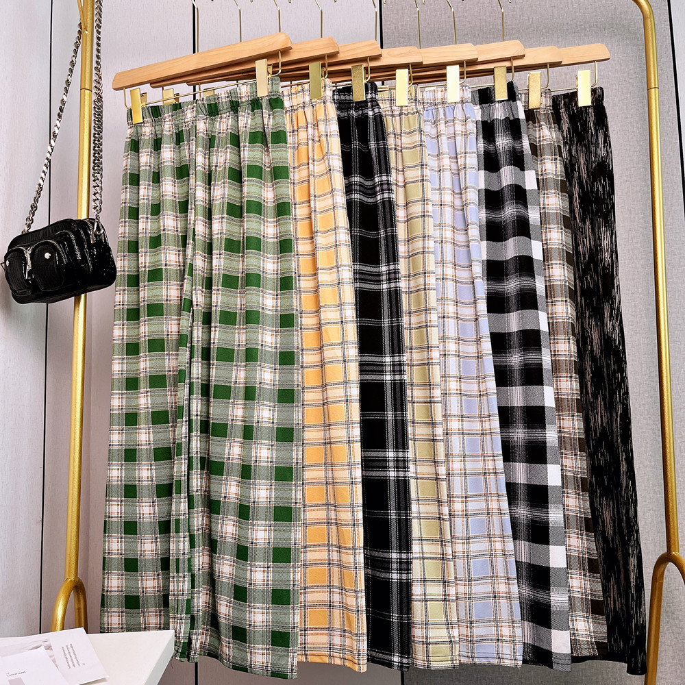 (≤70kg) Quần ống rộng kẻ sọc cho nữ, cạp cao, quần ống rộng ống suông, quần ống suông đa năng