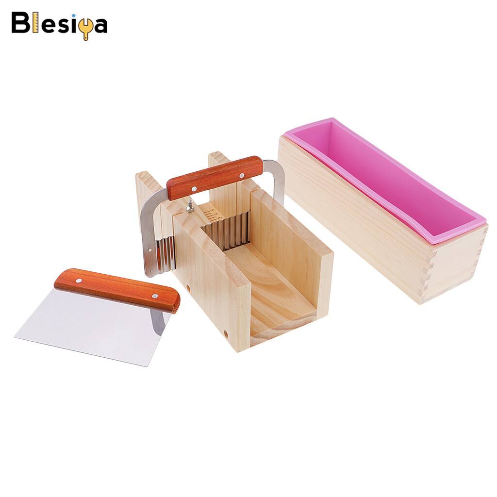 Blesiya Loaf Soap Mould Set Wooden Box Soap Cutter DIY Silicone Mold Cutter Tools
