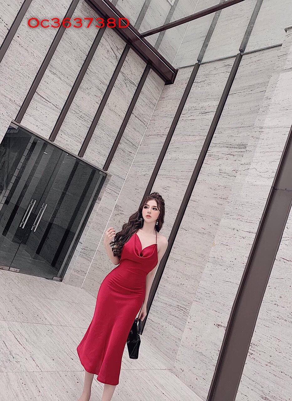 (Hình thật ) Đầm phi cổ đỗ cột dây hàng thiết kế cao cấp HOT nhất 2019