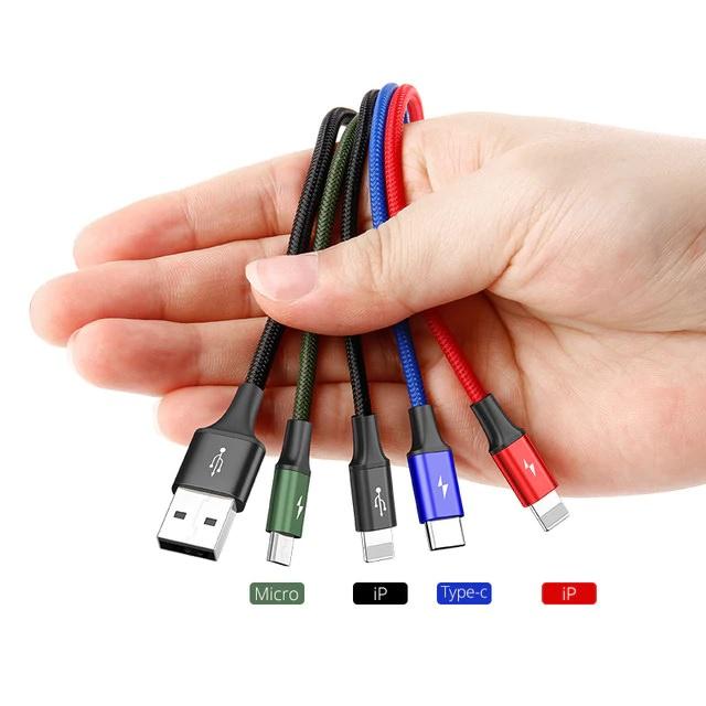 [HCM]Dây cáp sạc đa năng Baseus Rapid 4 in 1 Type-C 2 Lighning Micro USB cho iPhone/ iPad Smartphone & Tablet Android (3.5A 1.2M Fast charge 4 in 1 Cable) - Phân phối HotPhuKien