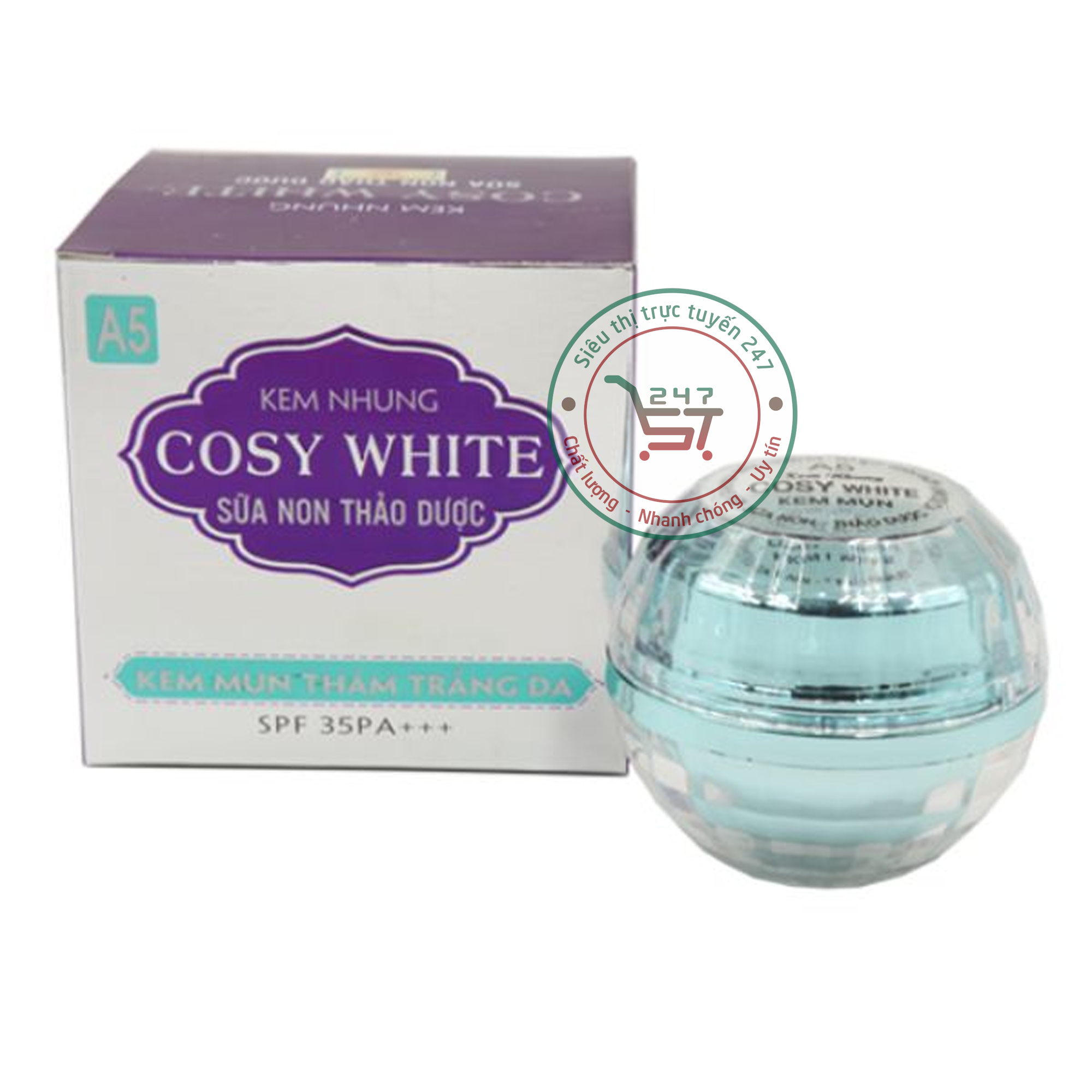 Kem mụn trắng da mờ sẹo thâm giảm nhờn sữa non thảo dược cosy white a5 a9