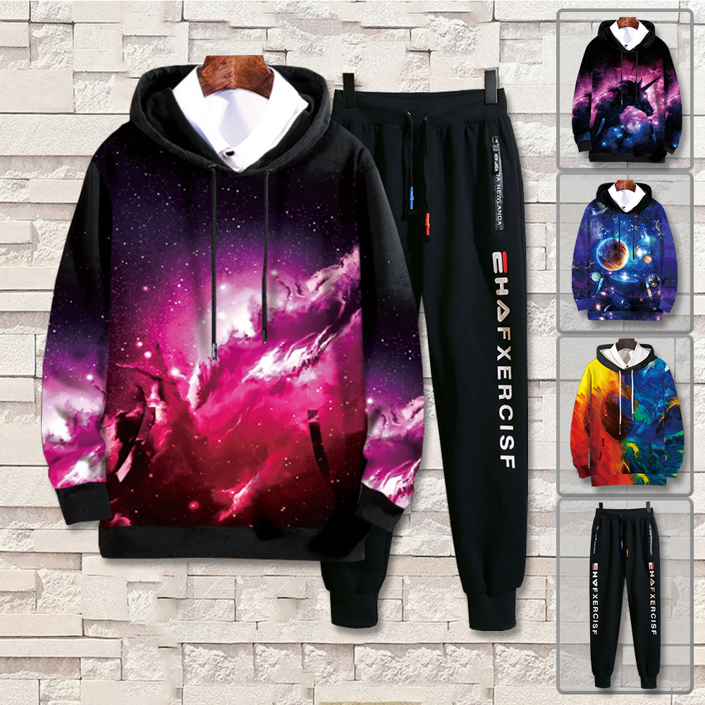 Bộ Quần Áo Nỉ Nam Thu Đông Áo Hoodies In Hình 3D Vũ Trụ Không Gian Có Mũ Trùm Đầu Kết Hợp Quần Jogger Phối Chữ Thể Thao Năng Động Thời Trang Hot Trend FORHIMCS2 SET GHEP TOP 144 + JOGGER 75