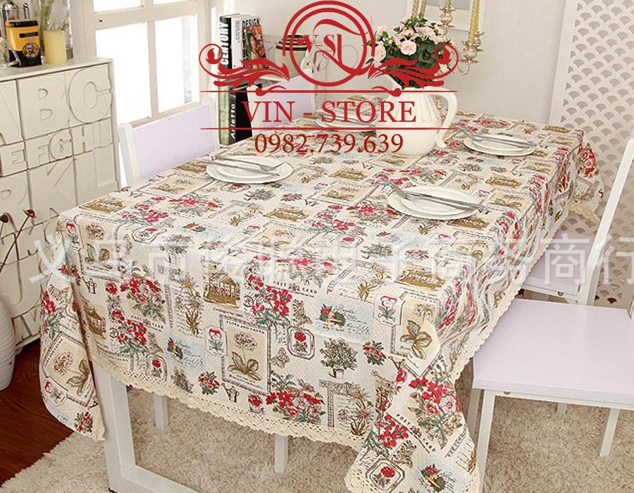 140X220cm KB005 Khăn trải bàn Hoa Hồng Đỏ Vinstore Homedecor khăn trải bàn đẹp khăn ăn khăn bàn tablecolths tableware flower canvas vintage tea dining table cafe fabric linen cotton