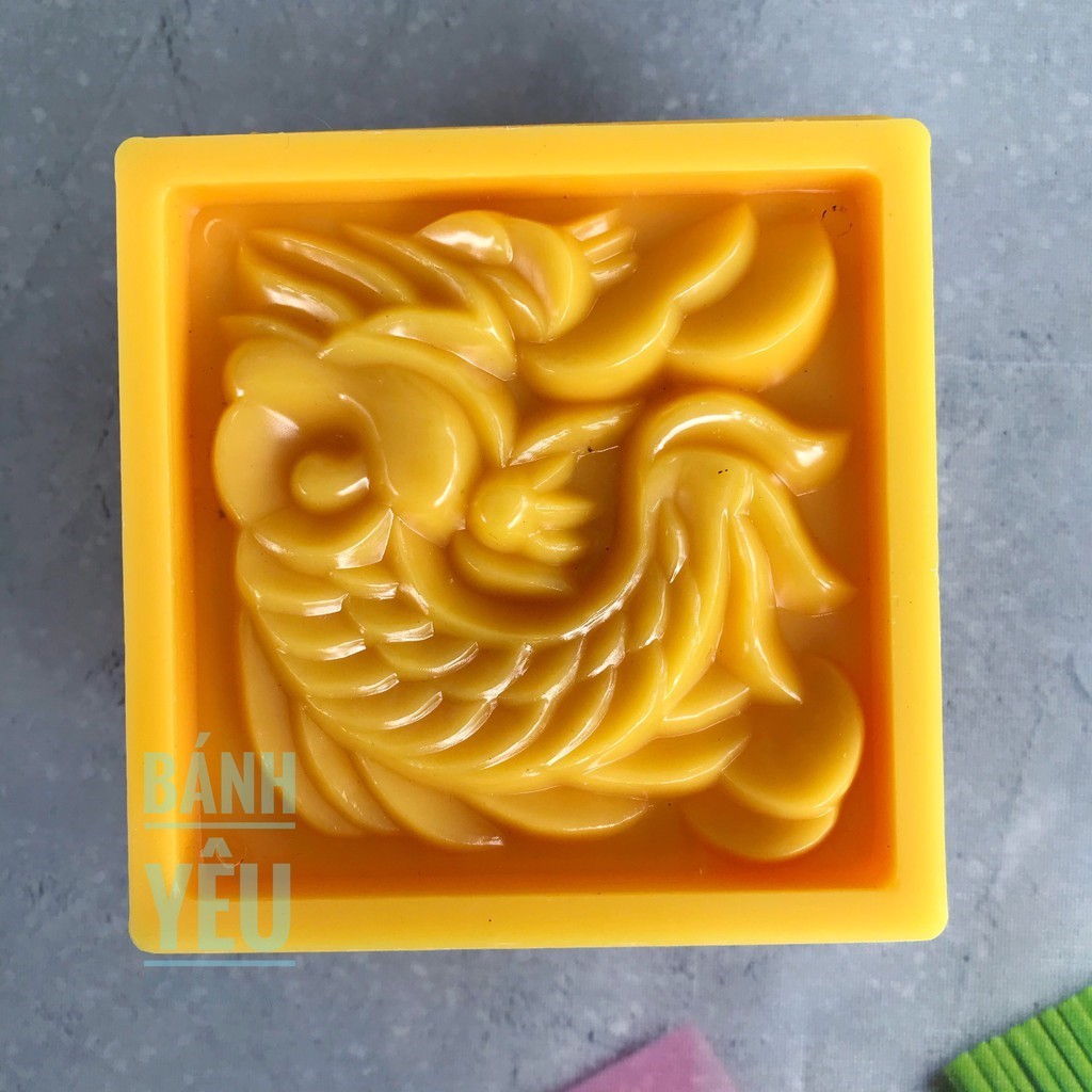 Khuôn nhấn trung thu vân long phụng màu cam ( 150g vuông )