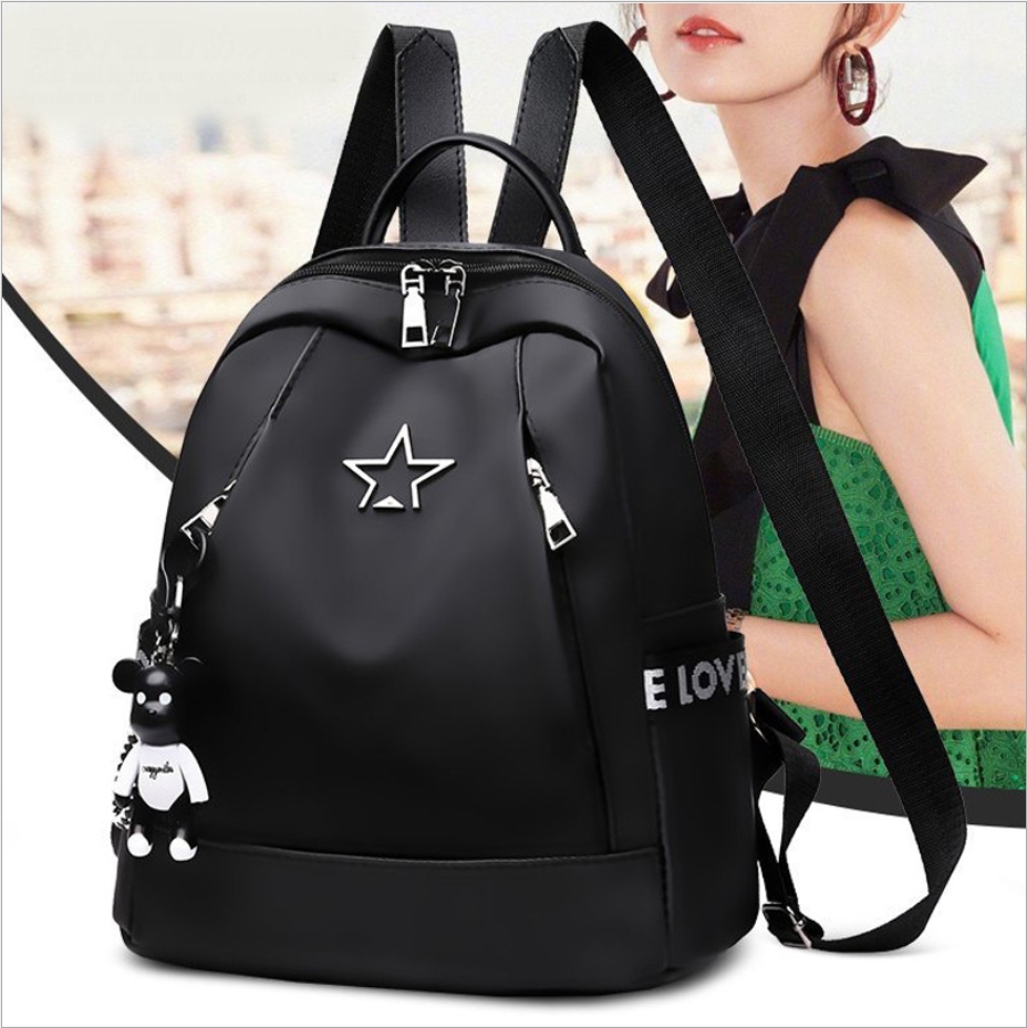 Balo nữ vải dù đính sao NO6613 tặng móc treo gấu