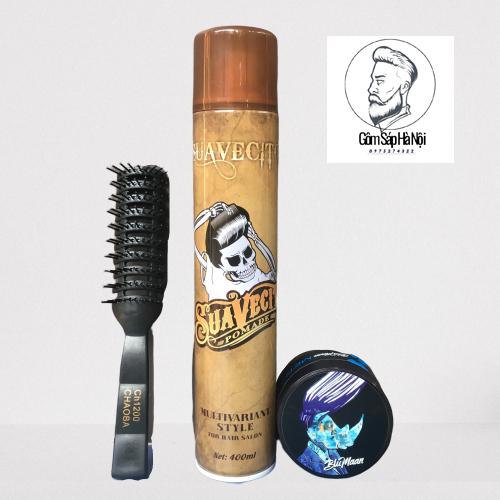 COMBO 99K  Tặng Lược Gôm Xịt Tóc Suaveccito 400ml + Sáp Vuốt Tóc Nam BluMaan Styling Meraki (Bản Tê Giác Xanh )
