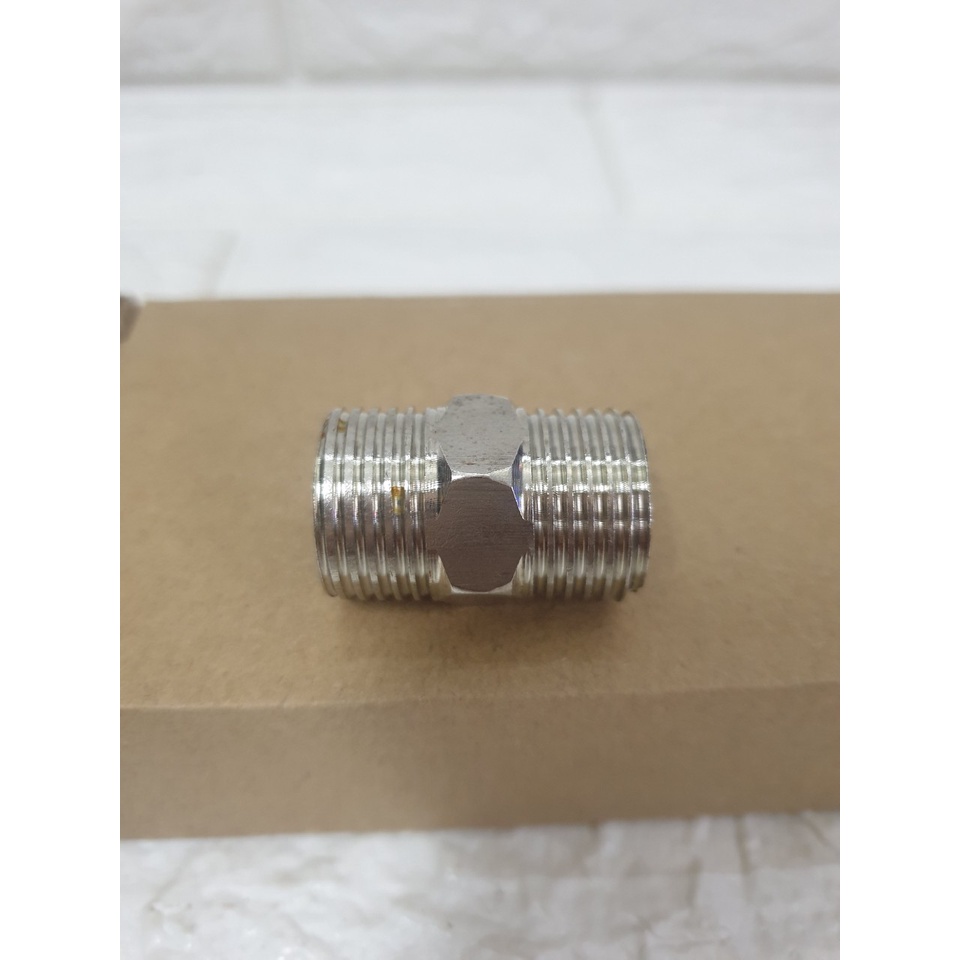 Nối 2 đầu ren ngoài 21mm - inox 304