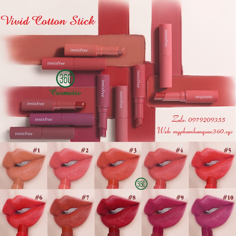 [hot new] Son Thỏi Lì Innisfree Vivid Cotton Stick 2gr