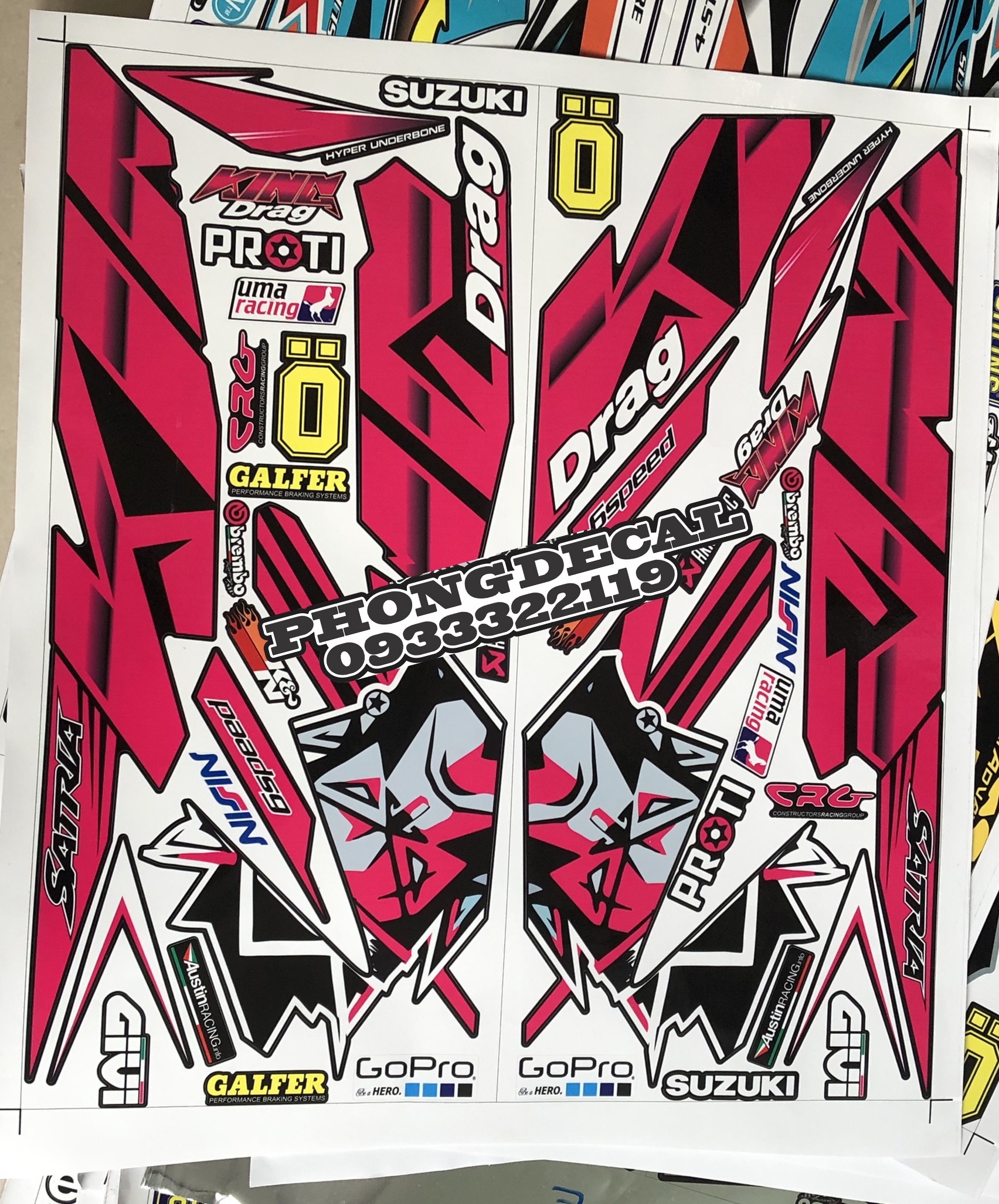 Tem Rời Suzuki Satria 150 King Drag Hồng Đen