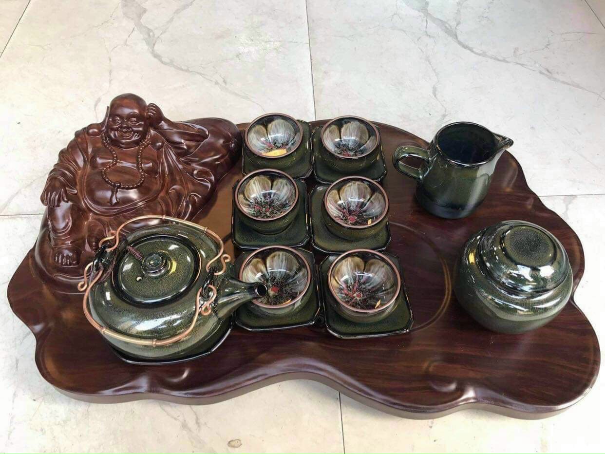 Bộ ấm chén men hỏa biến Bát Tràng ( Không bao gồm khay gỗ)