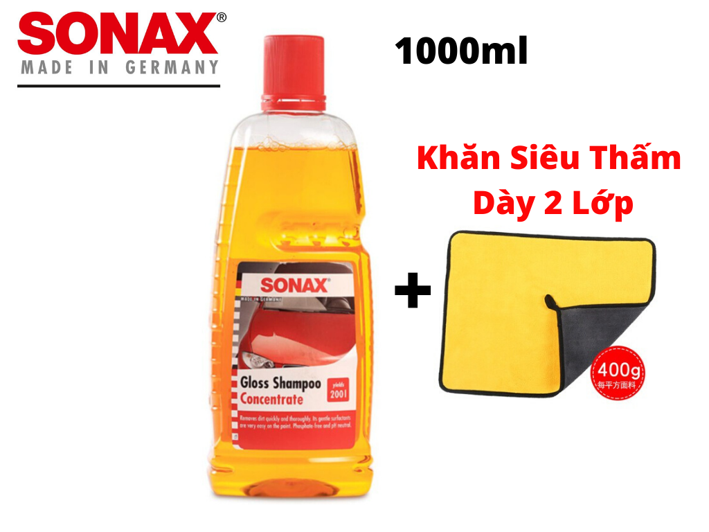 [HCM]Combo Nước Rửa Xe Sonax Kèm Khăn Lau Chuyên Dụng 2 Lớp 1000ml