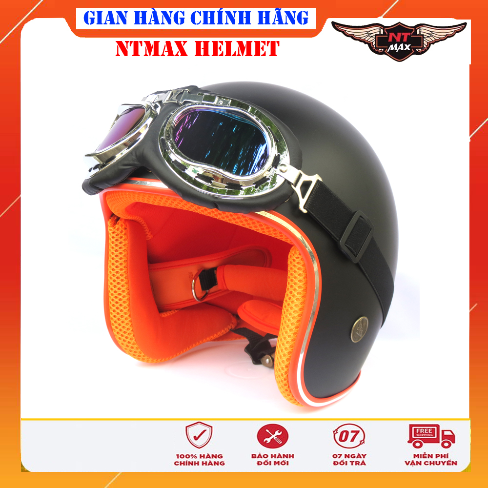 Mũ bảo hiểm 3/4 NTMAX kèm kính UV & kính phi công (nhiều màu)