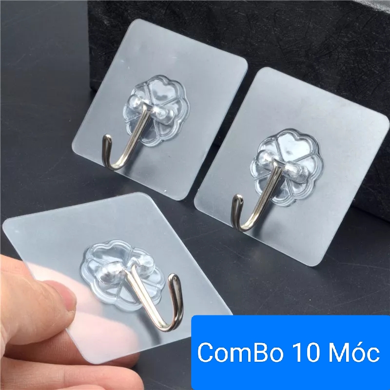 Combo 10 móc dán tường trong suốt chịu lực , móc dán siêu dính 6x6 cm