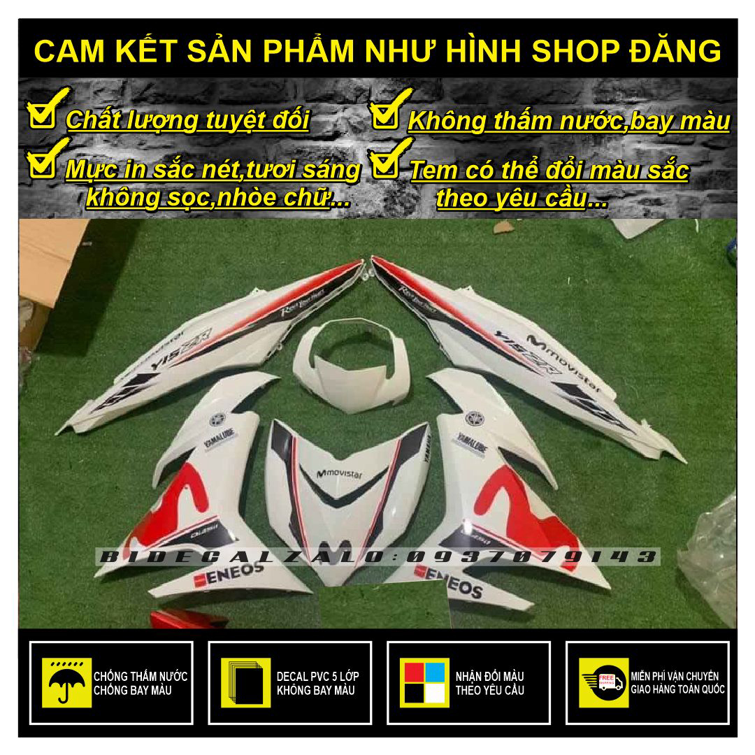 Hcm-bidecal- tem rời exciter 150 movistar phối trắng đỏ
