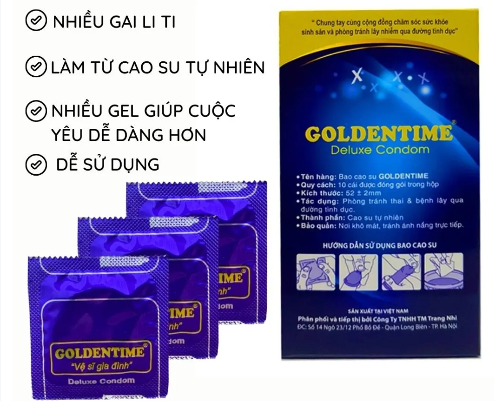 Bao cao su Goldentime, có gai hộp10 chiếc