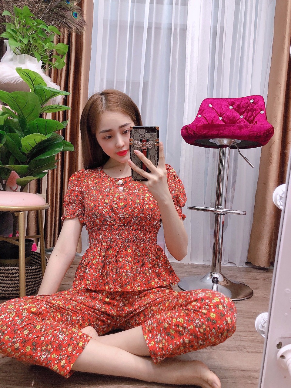Đồ bộ ngủ nữ mặc nhà bộ quần áo 2 dây nữ bộ mặc ngủ nữ quần đùi vải Latin freesize 54kg, cn76