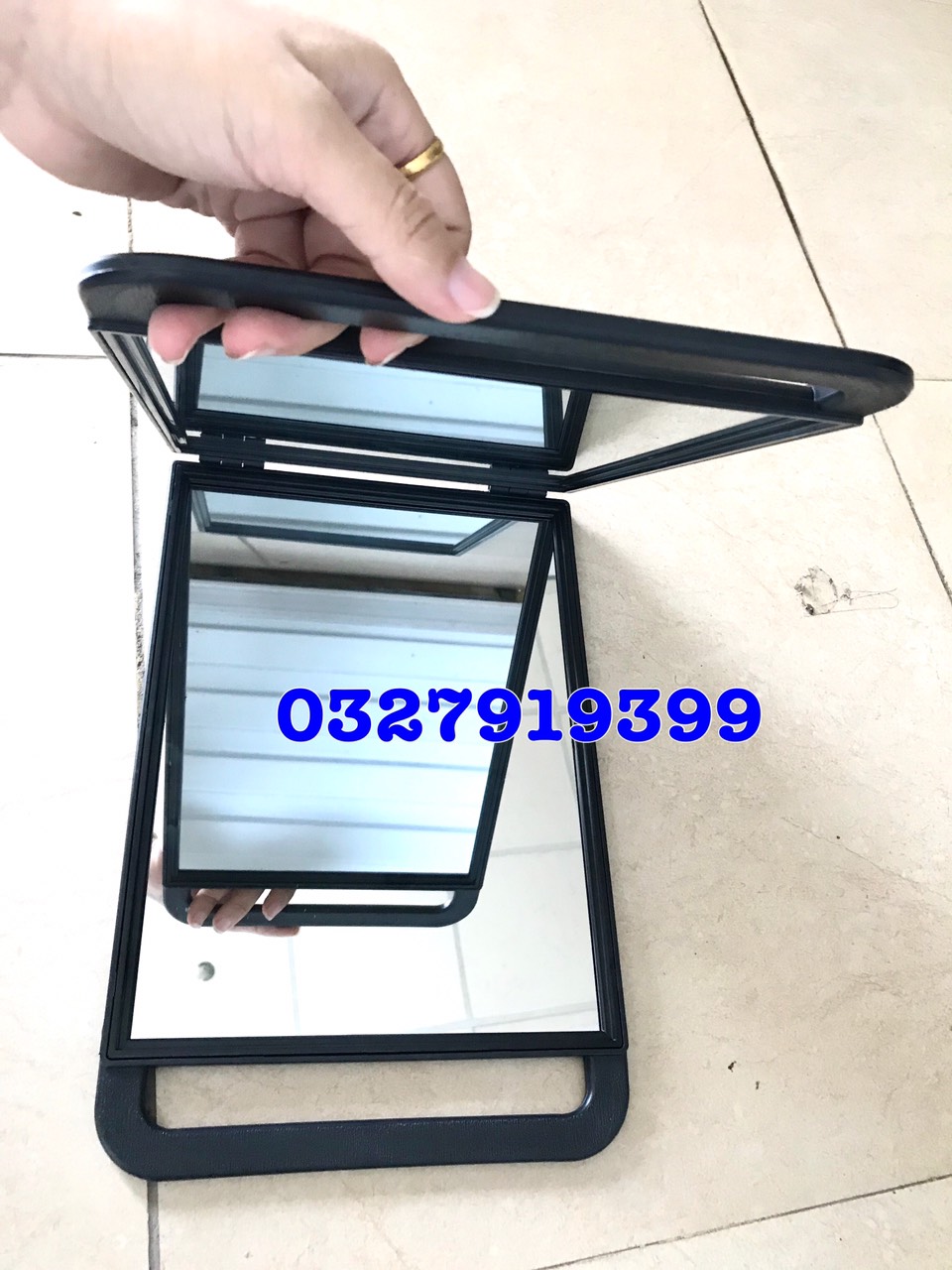 Barber Gương soi gáy J008 cao cấp 1 mặt hình chữ nhật tay cầm tiện lợi mặt sau xốp chống va đập kích thước 41x25,5 cm