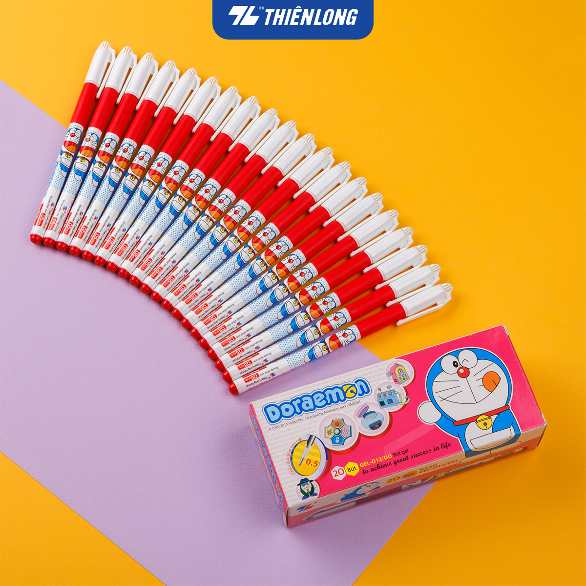 Combo 20 Bút Gel Thiên Long Doraemon GEL-012/DO ngòi 0.5mm mực xanh/đỏ/đen/tím thân bút in hình nhân vật Doraemon