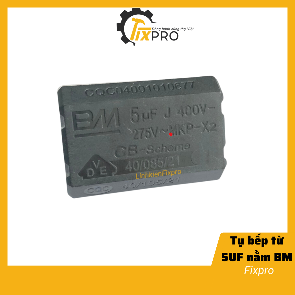 Tụ bếp từ 5uf 275vac 400vdc nằm màu đen chính hãng bm - fixpro