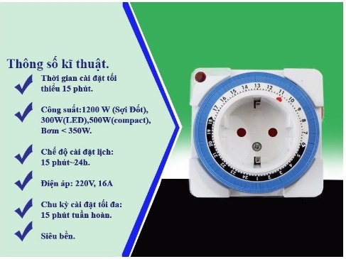 Ổ cắm hẹn giờ tắt mở tự động kiểu cơ 16A