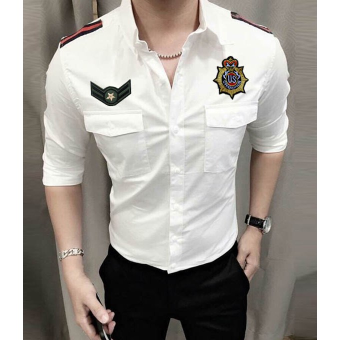 [HCM][Hình Thật] Áo Sơ Mi Nam Kaki Cầu Vai Guci Thêu Logo US ARMY Cao Cấp Giá Rẻ (Ảnh thật)