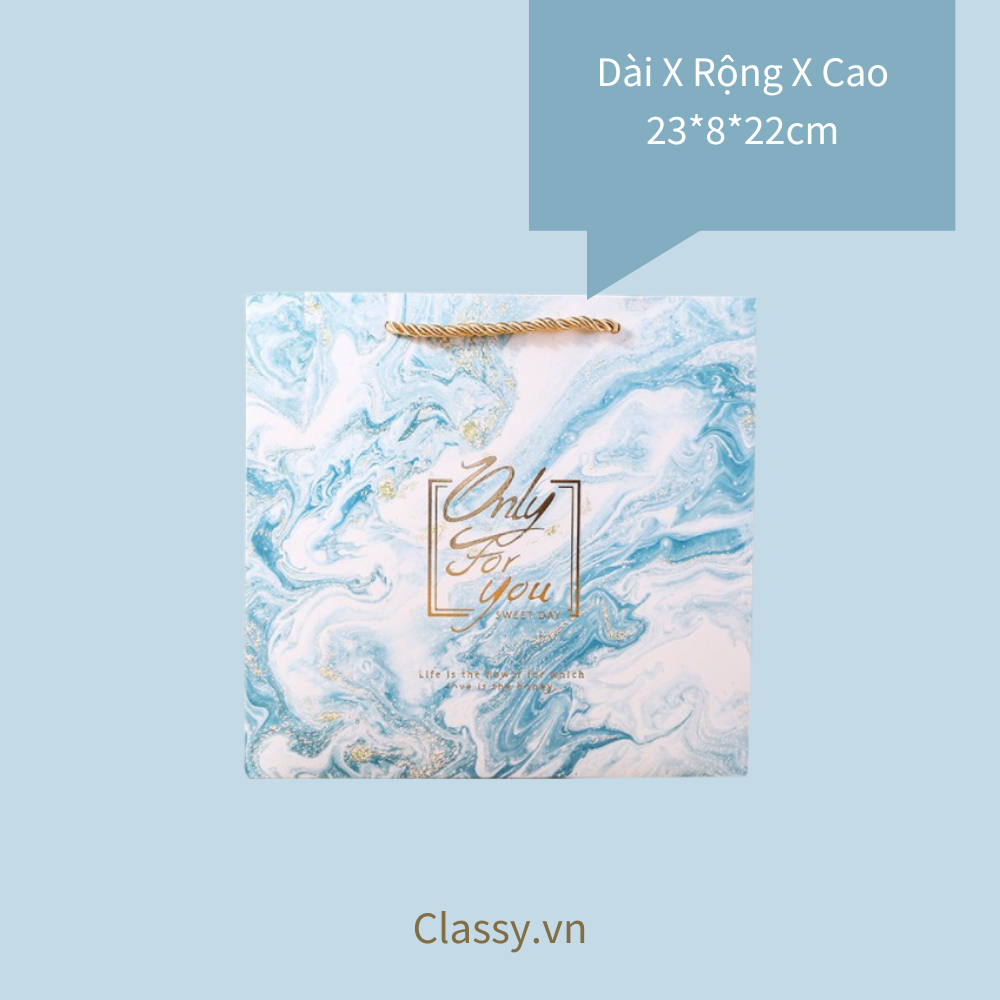 Classy XÉ LẺ túi giấy +Hộp quà lớn +02 Hộp mini quà tặng hoạ tiết đá cẩm thạch, In chữ Only For You phong cách châu Âu (Q296)