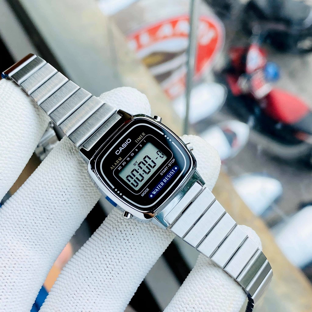 Đồng hồ nữ thời trang Casio kim loại đen bạc đẹp