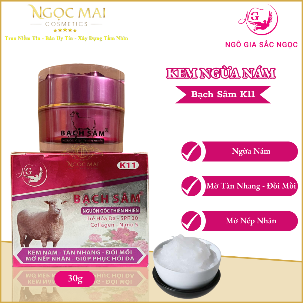 Bạch Sâm K11 - Kem Ngừa Nám - Mờ Tàn Nhang - Đồi Mồi - Giảm Nhăn - Dưỡng Trắng - Phục Hồi Da Bạch Sâm (30g)