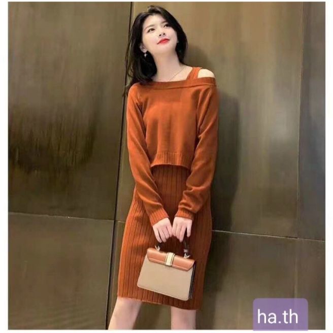 sét đầm len kèm áo khoác cánh dơi cao cầp